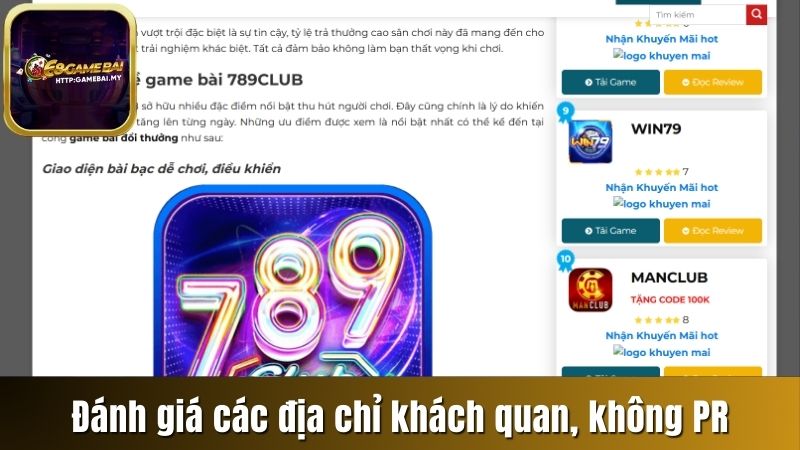 Đánh giá các địa chỉ khách quan, không PR